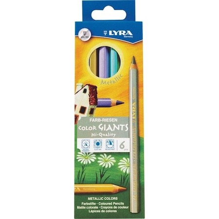 Dixon Ticonderoga Pencils, Color, Giant, 6 Colors, 6.25mm Lead, AST Metallic, 6PK DIXL3941062